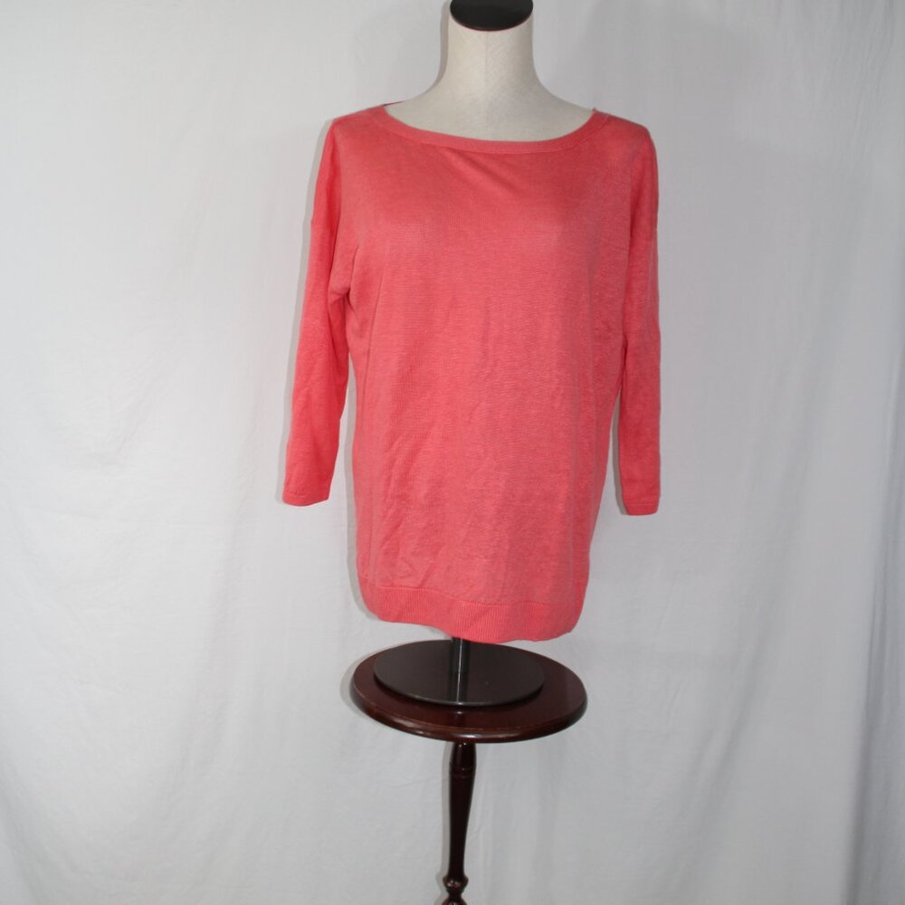 Talbots Women's Sweater Mp Linen Coral Peach Tie Back 3/4 Sleeve Top NEW